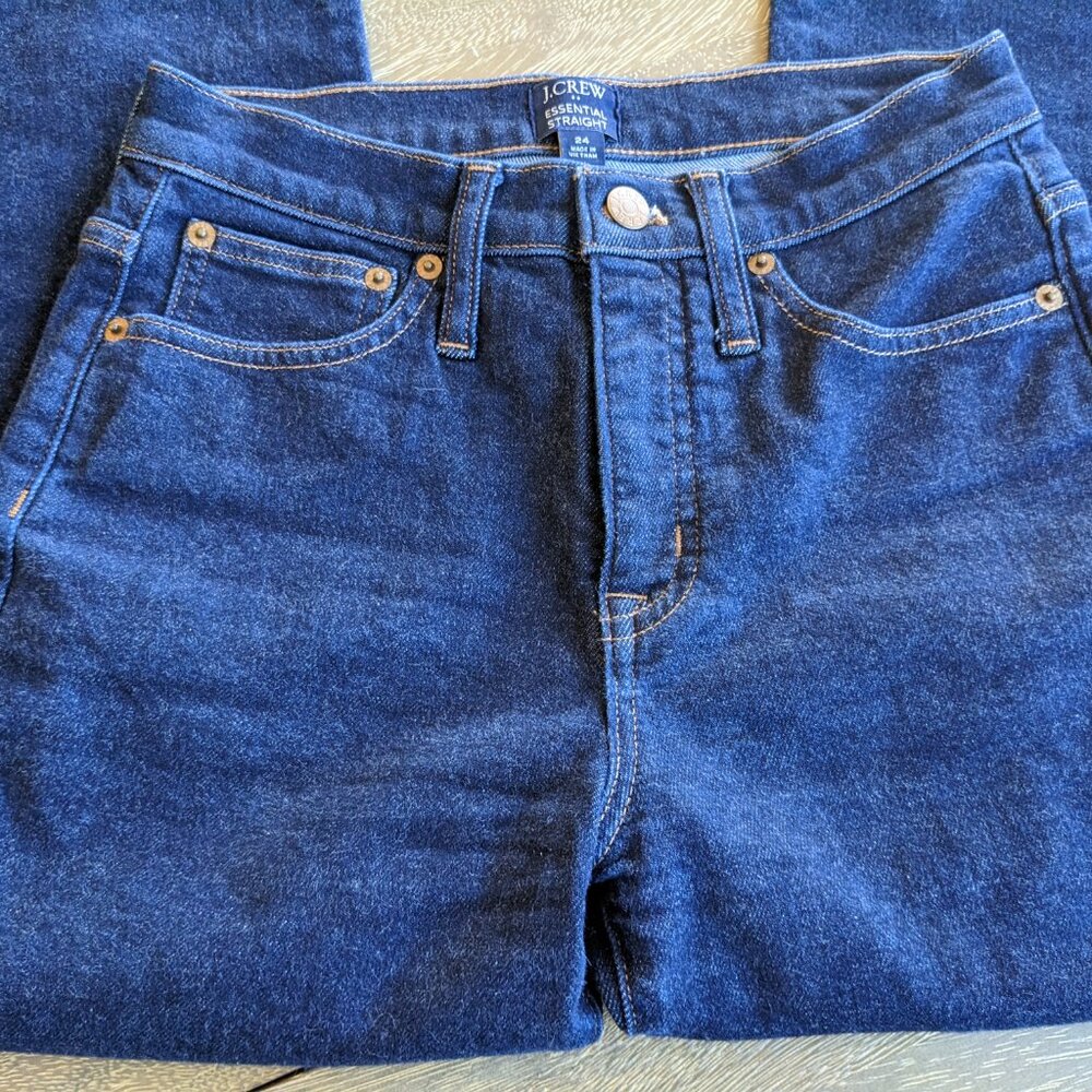 J Crew Essential Ankle Straight Dark Wash Classic 5 Pocket Blue Jeans, Size W24